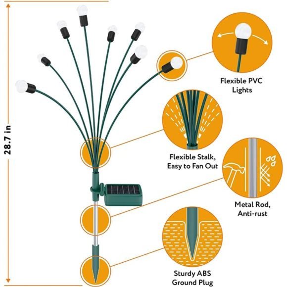 24 LEDs Firefly Garden Lights Solar Outdoor w/ Green Stems - 3 Pack Solar Lights - Picture 3 of 6